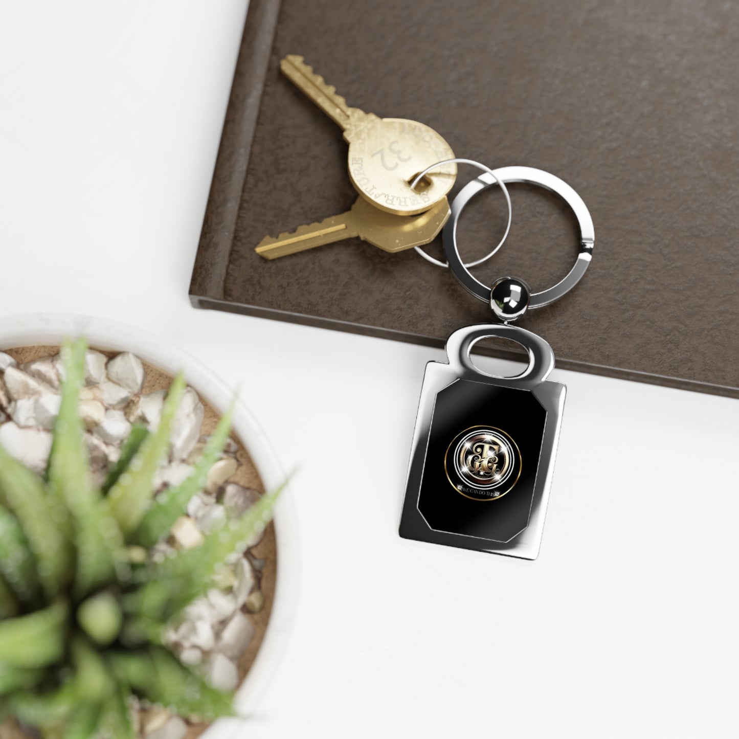 Nautical Compass Rectangle Photo Keyring — Personalized Metal Keychain